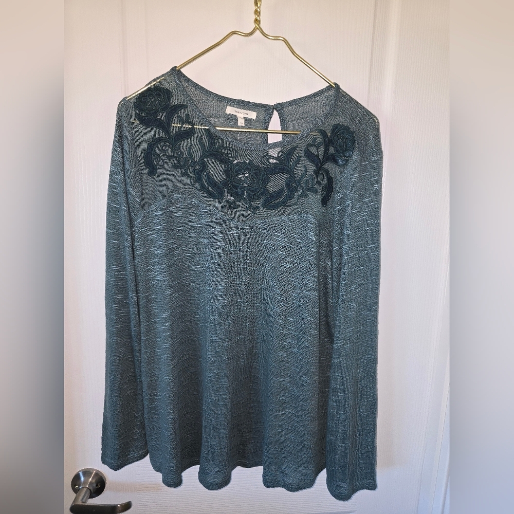 Elegant Teal Lace Embroidered Cottagecore Formal
